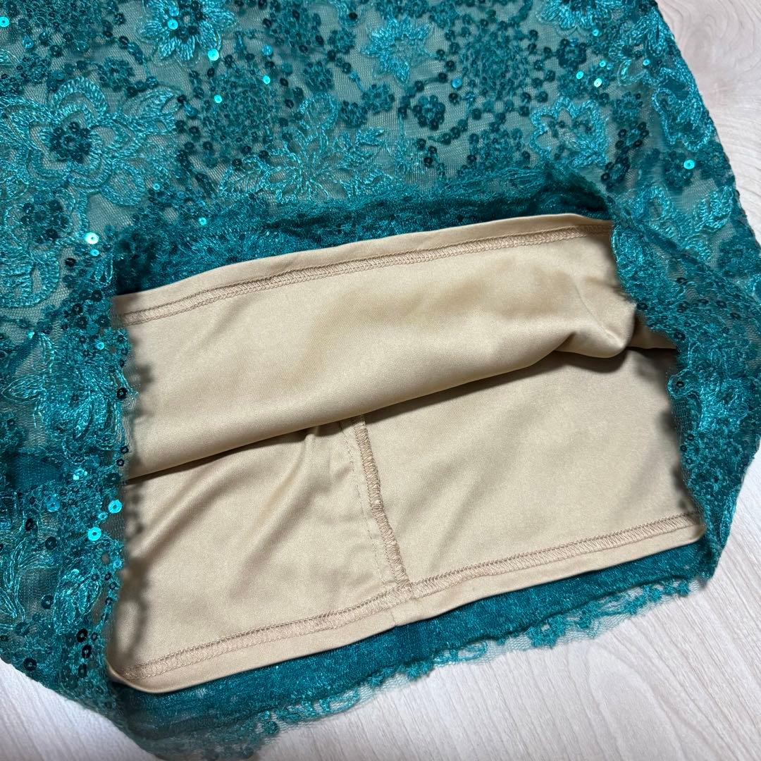 美品 TADASHI SHOJI スパンコールドレス グリーン系