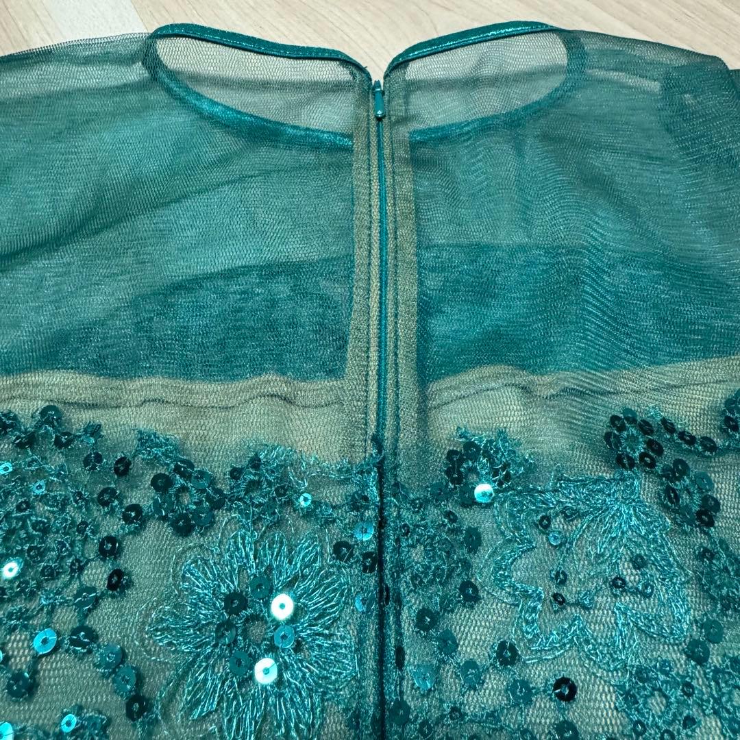 美品 TADASHI SHOJI スパンコールドレス グリーン系