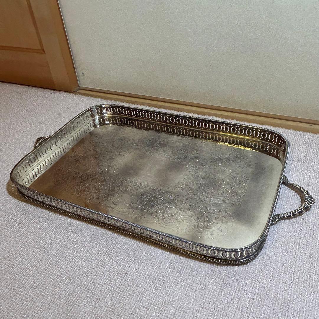 KENT】ギャラリートレー【シルバープレート】59cm 特大 ハンドル