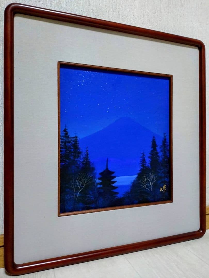 千住博　手描き作品/表サイン有り/色紙画/岩彩/油彩/逸品/額縁/額装