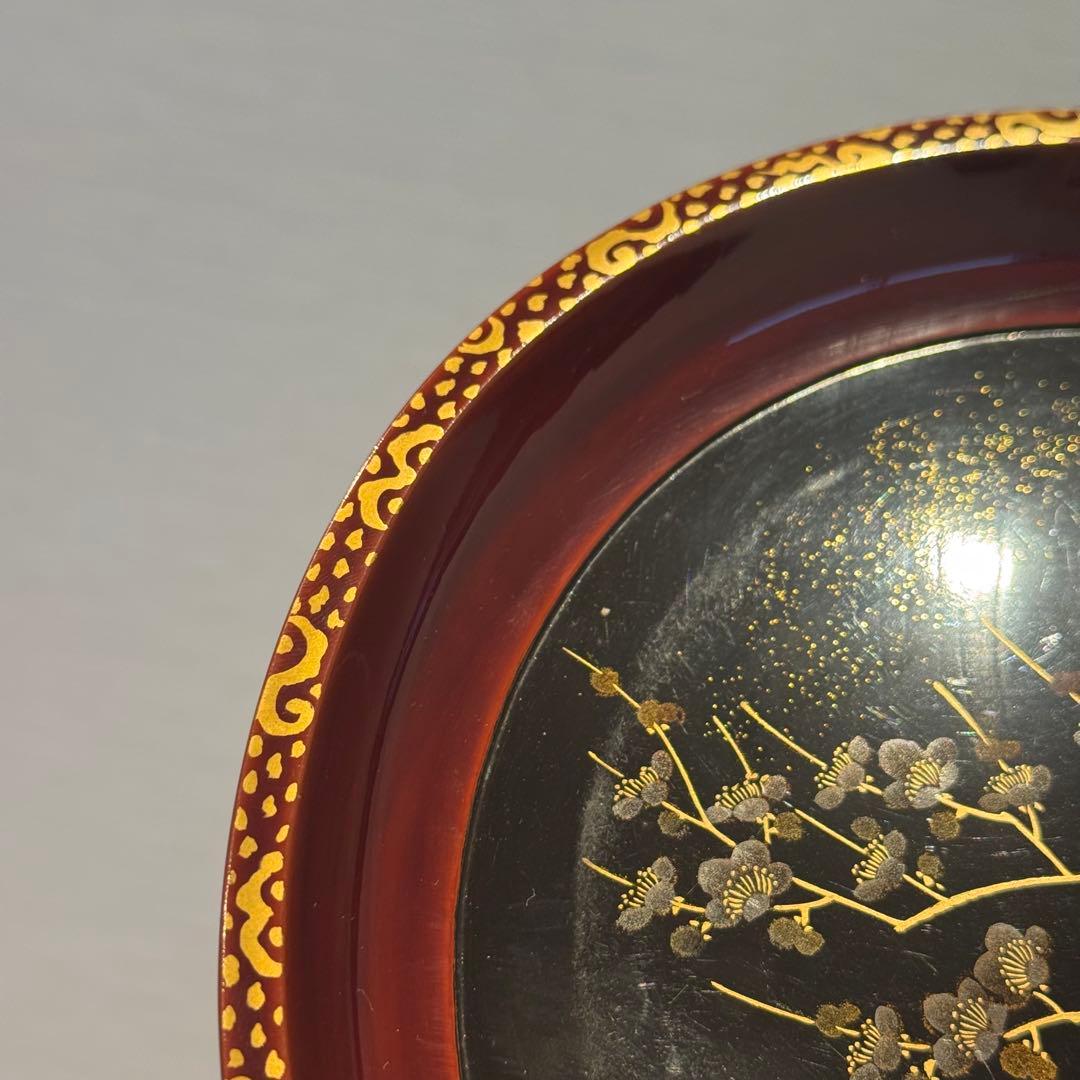 時代漆器 梨地 研ぎ出し梅蒔絵 丸盆 木製漆器 茶懐石道具 / 輪島塗