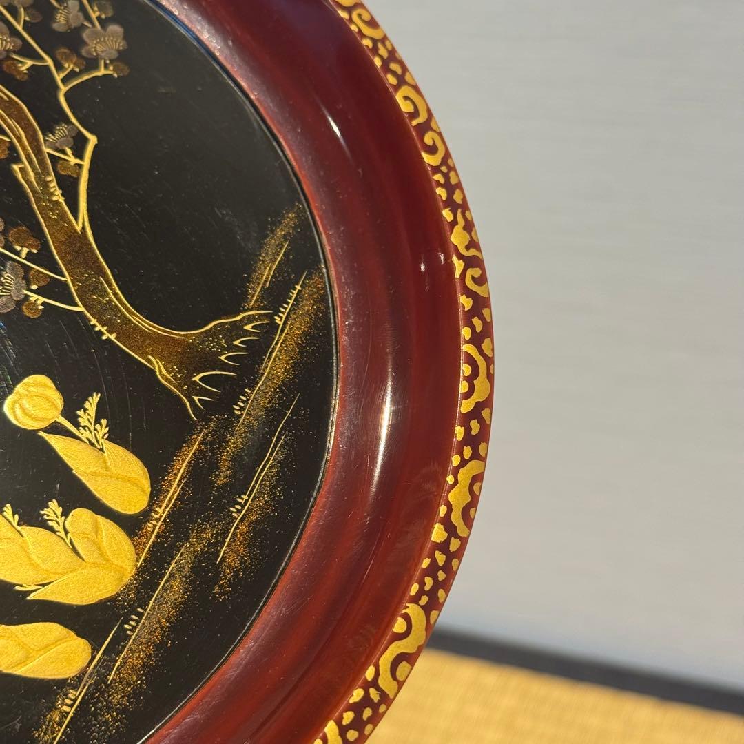 時代漆器 梨地 研ぎ出し梅蒔絵 丸盆 木製漆器 茶懐石道具 / 輪島塗