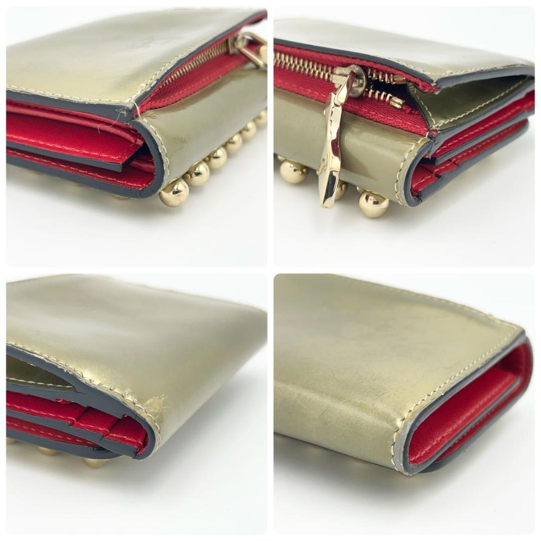 クリスチャン ルブタン マカロン ゴールド スタッズ 三つ折り財布