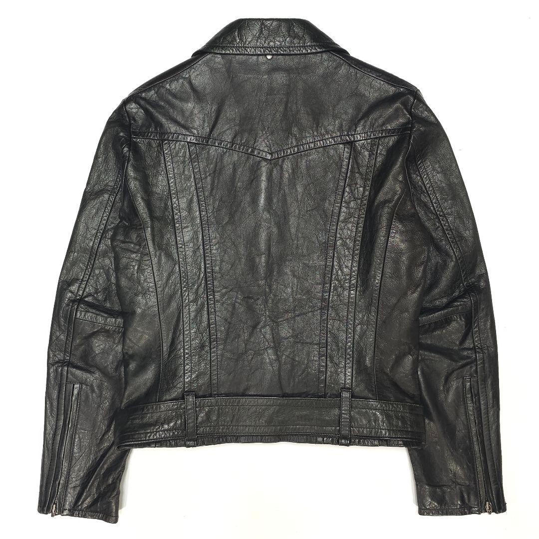 5351プールオム☆襟付きレザーシングルライダースジャケット黒2レザー