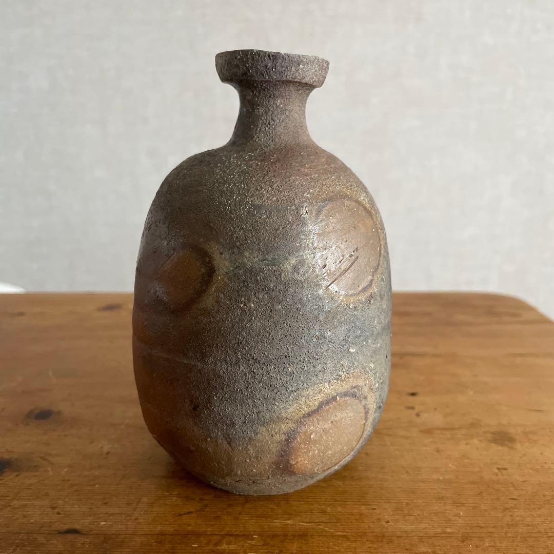 堀江英城 酒器　備前 牡丹餅 徳利　花瓶　一輪挿し　共箱