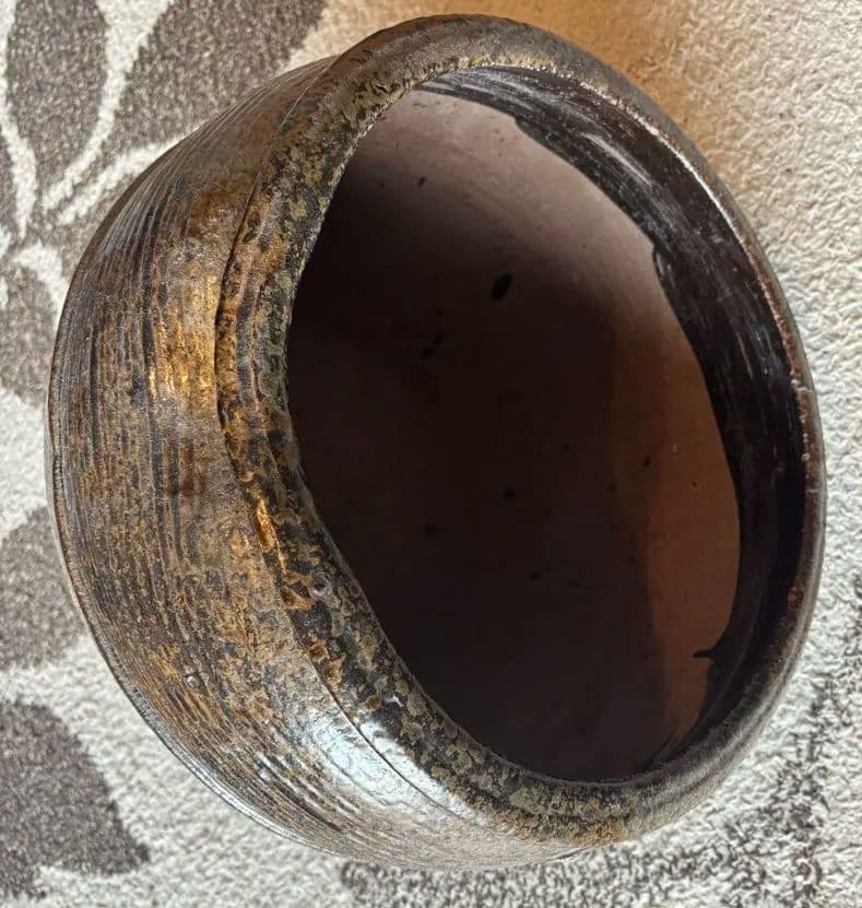 丹波焼　灰釉印花文甕　水差し花生け　骨董品アンティーク