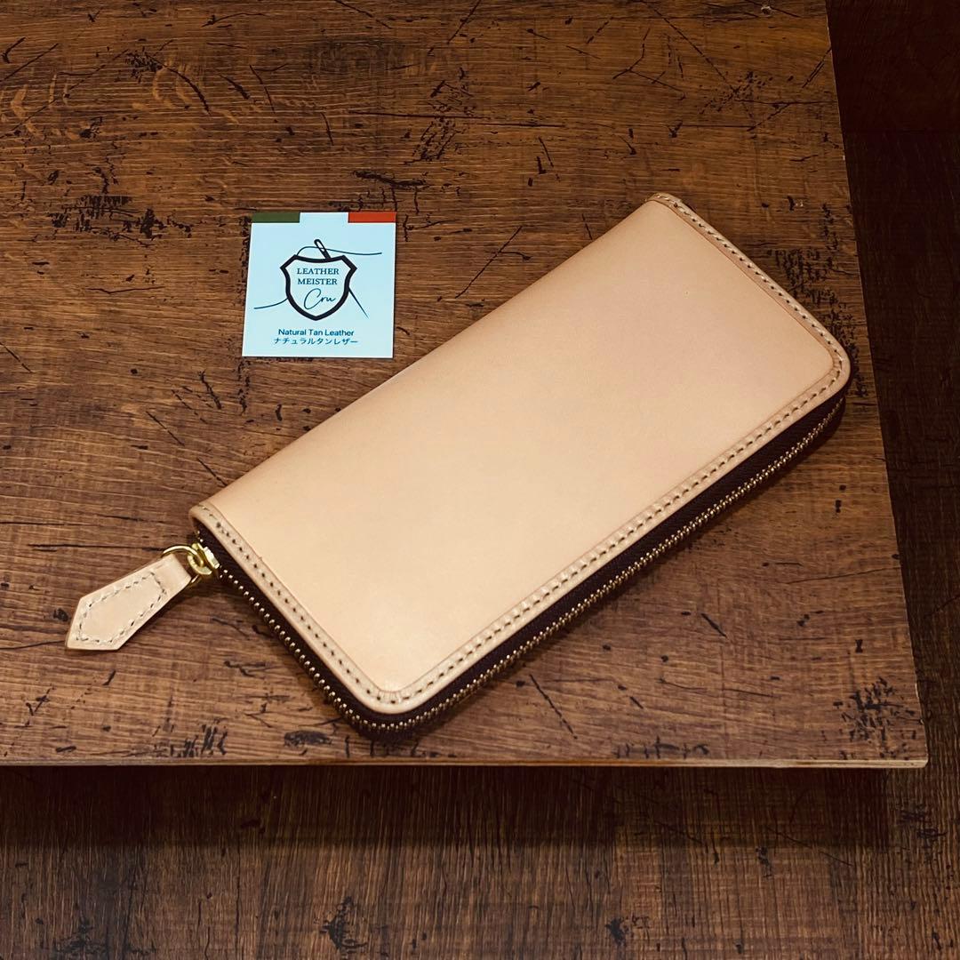 ナチュラルタンレザー ヌメ革 ラウンドファスナー メンズ財布 長財布 本革