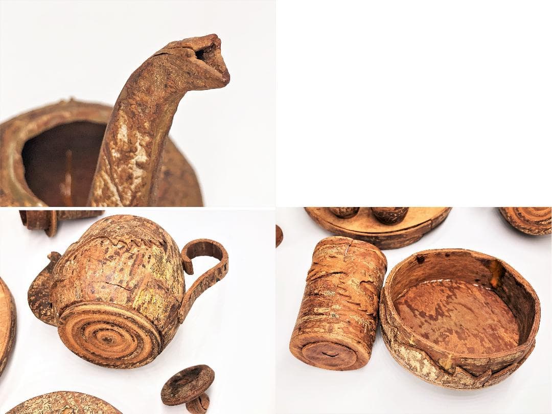 シナモン木彫茶器 】 18世紀セイロン オランダ商船 伝世収蔵品