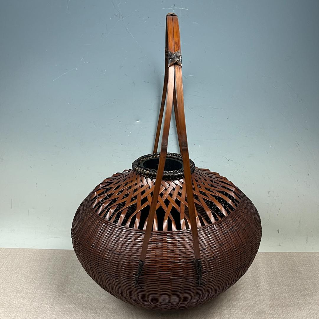 43『淡々斎好写 宝珠籠花入』 平安竹宝斎系統 共箱 落とし