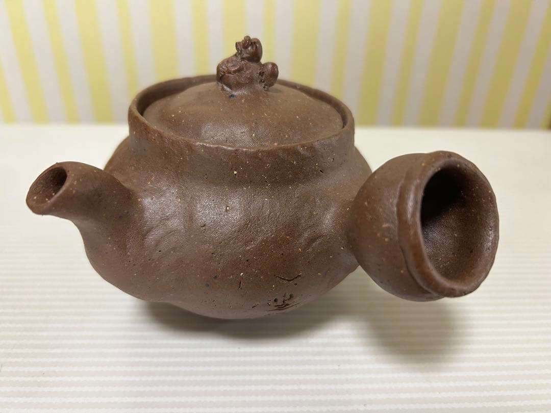 煎茶道具萬古焼古稀一光作手捻横手急須茶壷DR5552