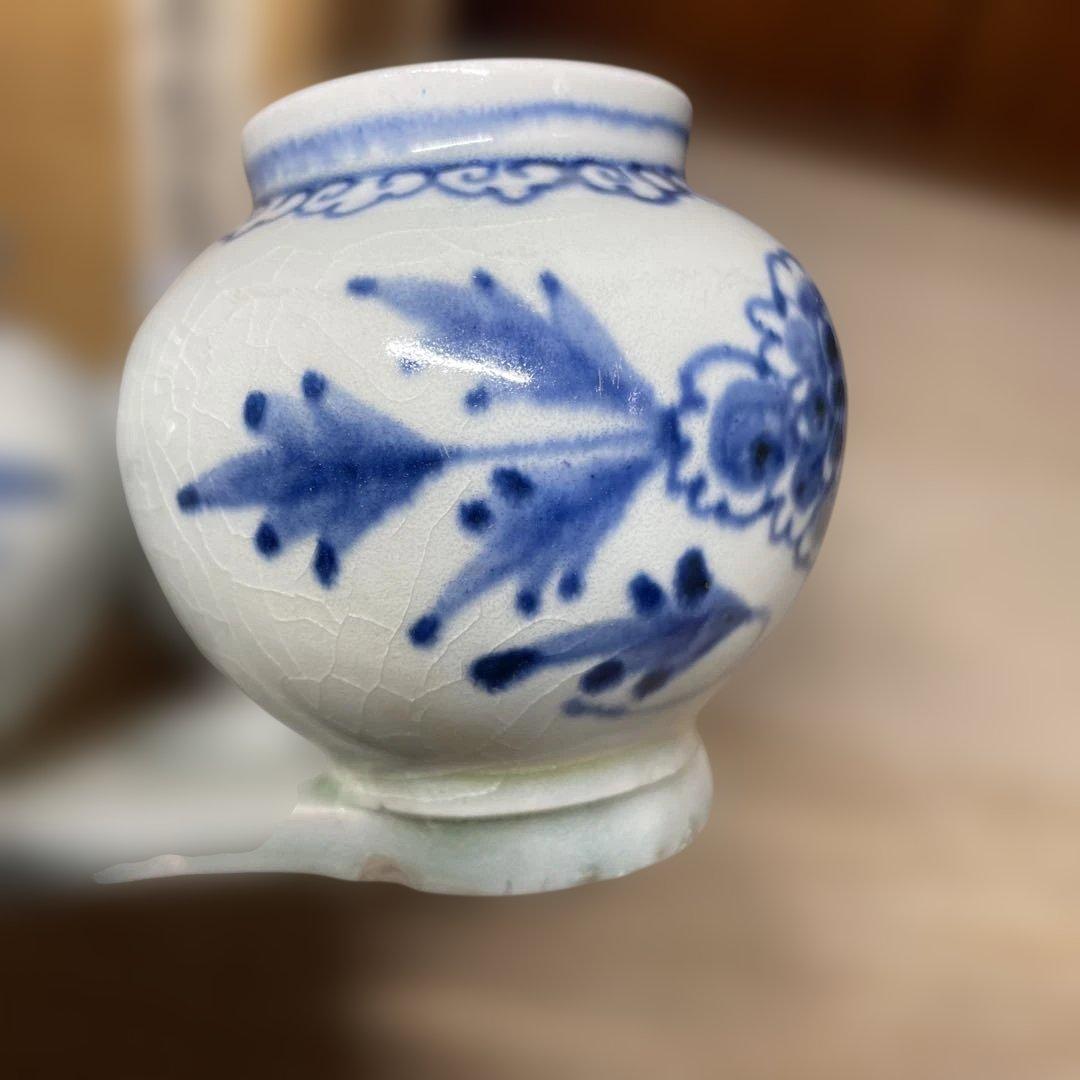 李朝分院染付三連壷　箱付