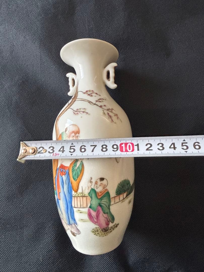 中国古美術 清末民国時代 粉彩 花瓶 人物画 高さ22cm