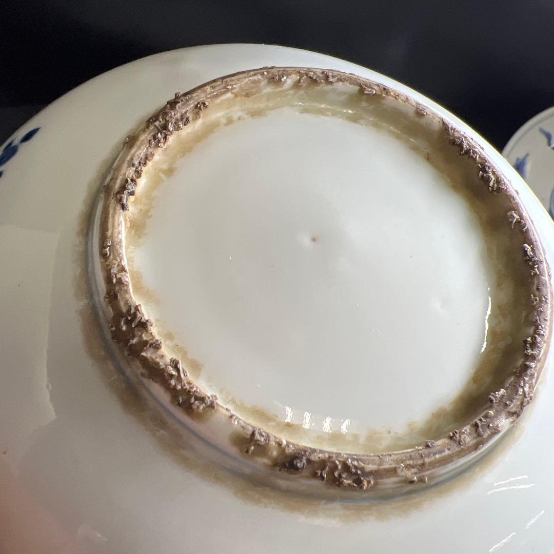 中国明時代　古染付中皿9枚　木箱付　直径約15.5㎝東Y8-0114☆2Fトウル