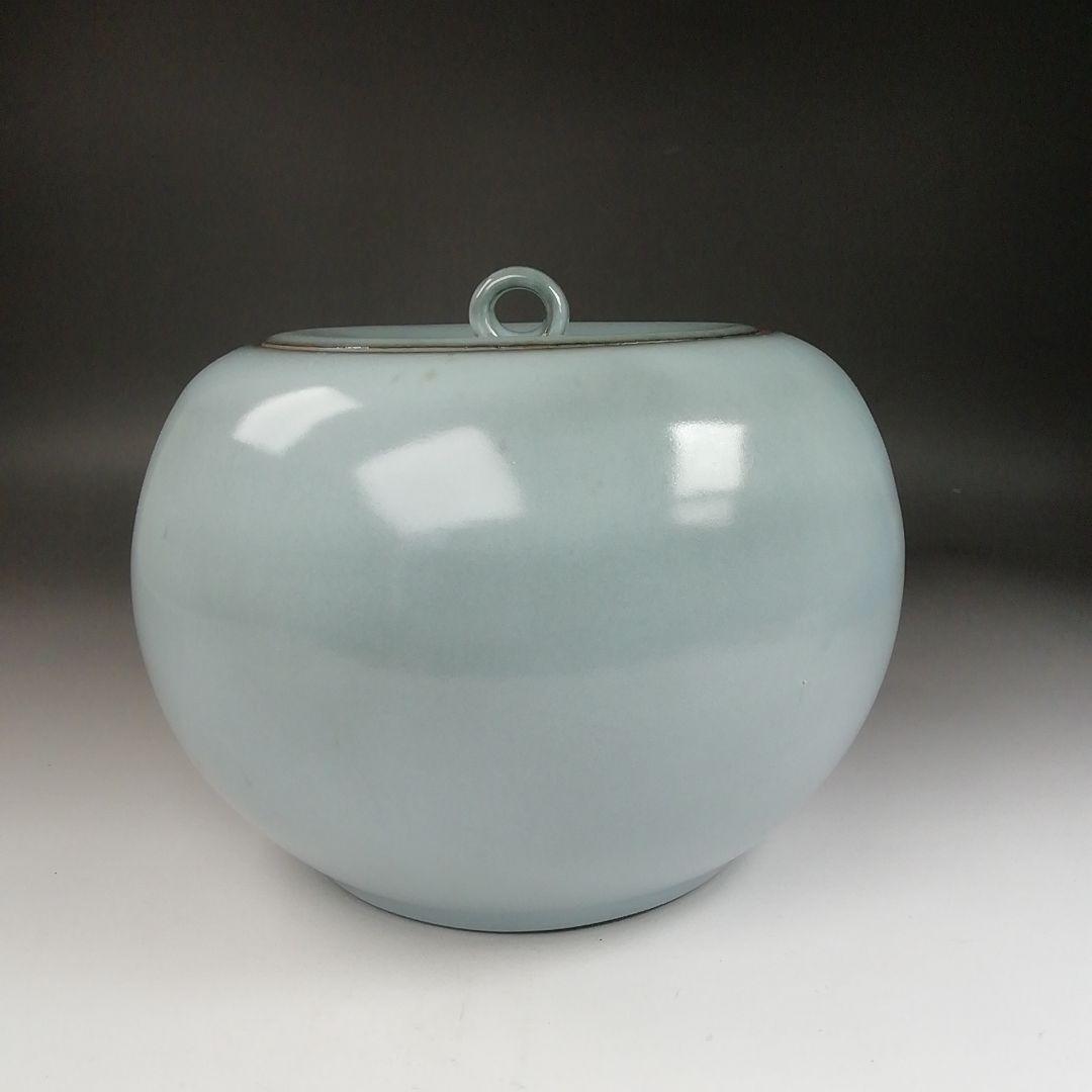 Ｔ１９０　水指　『青磁　水指』『月白』『妙高焼』『髙井進』　共箱　茶道具