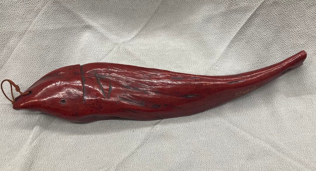 B475b「天然木 魚」後藤太平造　共箱　後藤塗　朱漆　讃岐　六十八歳作