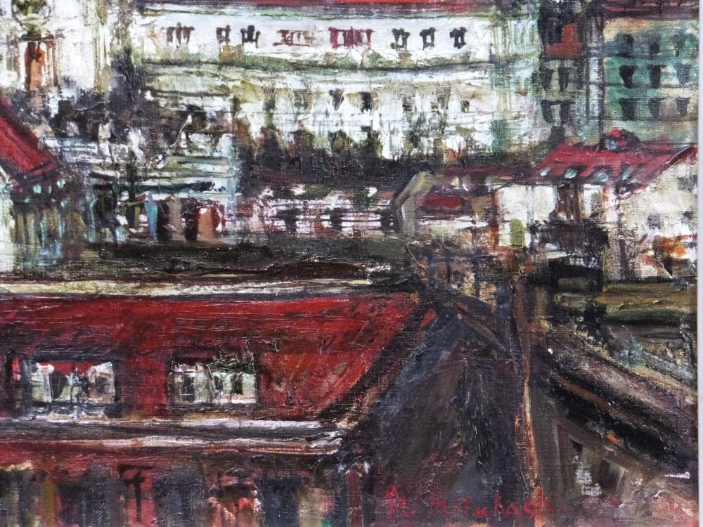 三觜正之　直筆サイン『街 ザグレブ市（ユーゴ）』油彩 8号 0313G