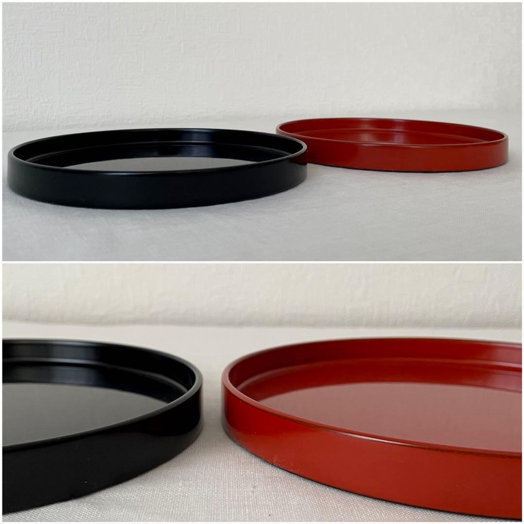 輪島塗 極上本堅地 丸盆 黒塗・朱塗 2枚セット 18cm お盆