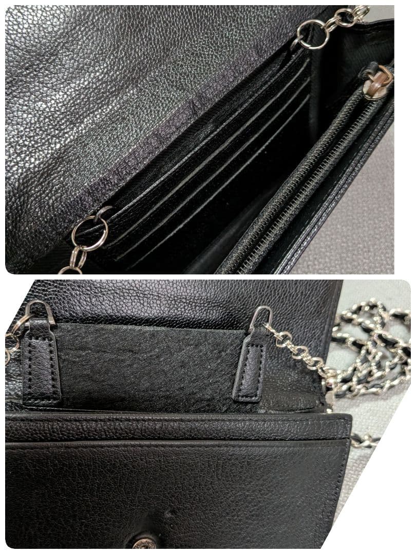 シャネル　ミニ財布　シルバーココ　カーフスキン 黒　ショルダー　カードケース