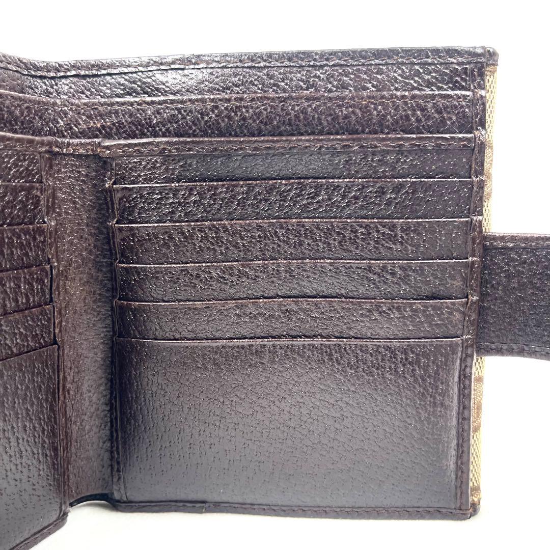 グッチ　折り財布　ロゴプレート　GGキャンバス　スクエア　コンパクト　レザー　美
