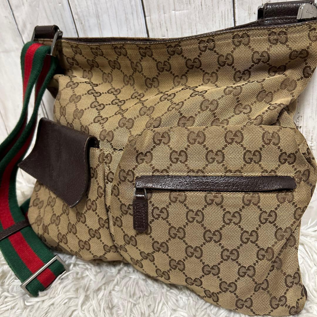 GUCCI GGキャンバス　シェリーライン ショルダーバッグ　ロゴ　レザー