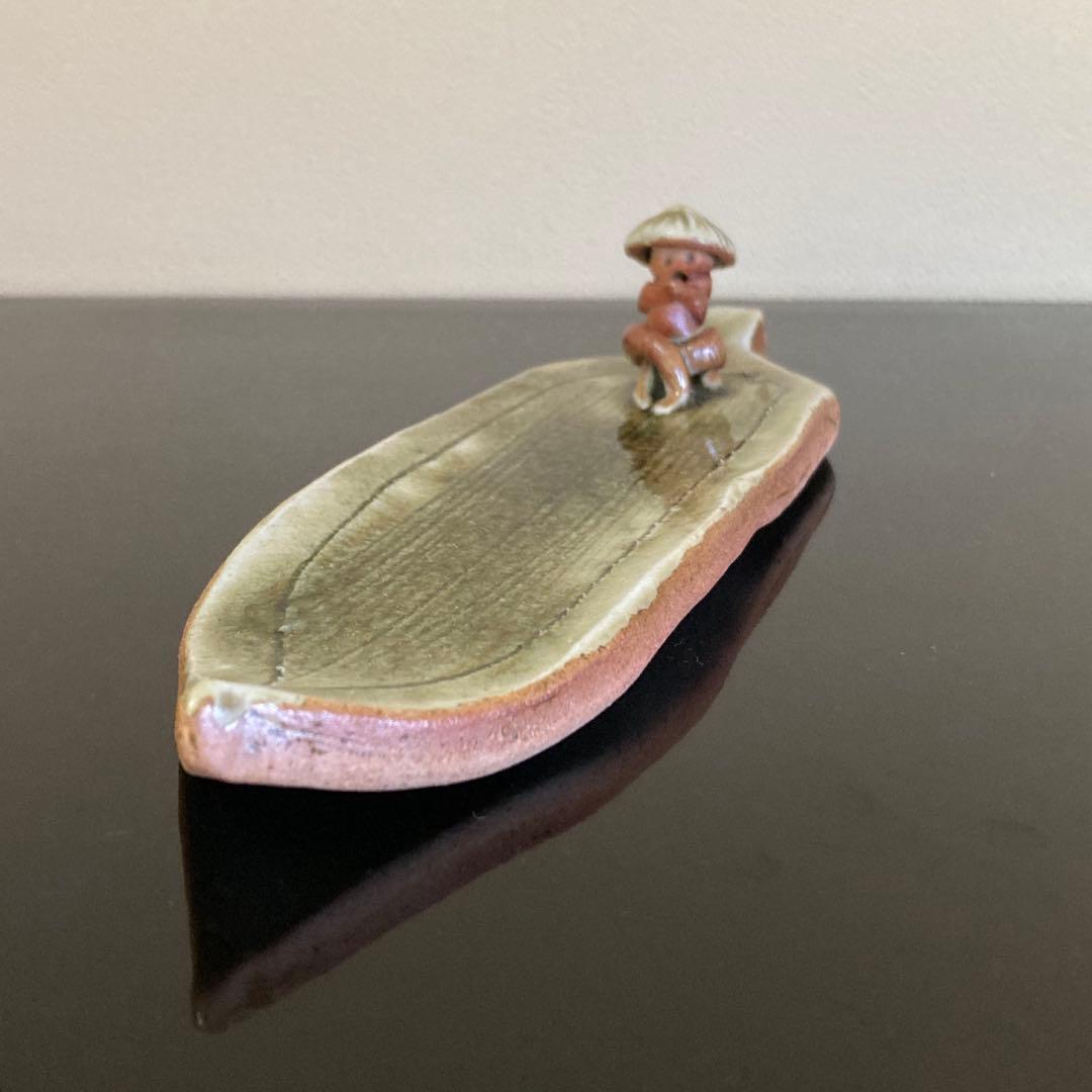 信楽焼 壺中窯 保庭楽入 茶道具 香立 太公望 笹舟香立 共箱・共布・栞付き