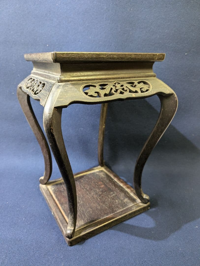 唐木 猫脚 木製 透かし彫り 花台 香炉台 高卓 茶道 華道具 桑高