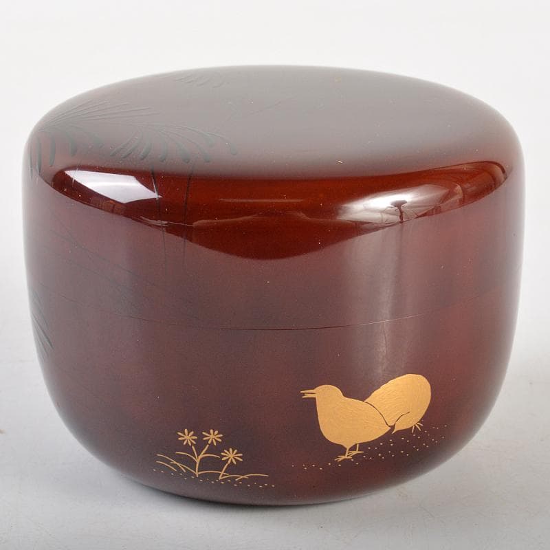 茶道具　山中塗　中村宗悦作　井伊宗観好　尾花に鶉蒔絵　平棗　共箱　V　R6409