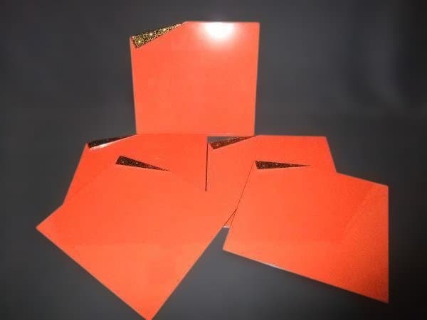 平安象彦 小吸物膳 蒔絵 折敷 五客 赤い漆器の膳 5枚セット