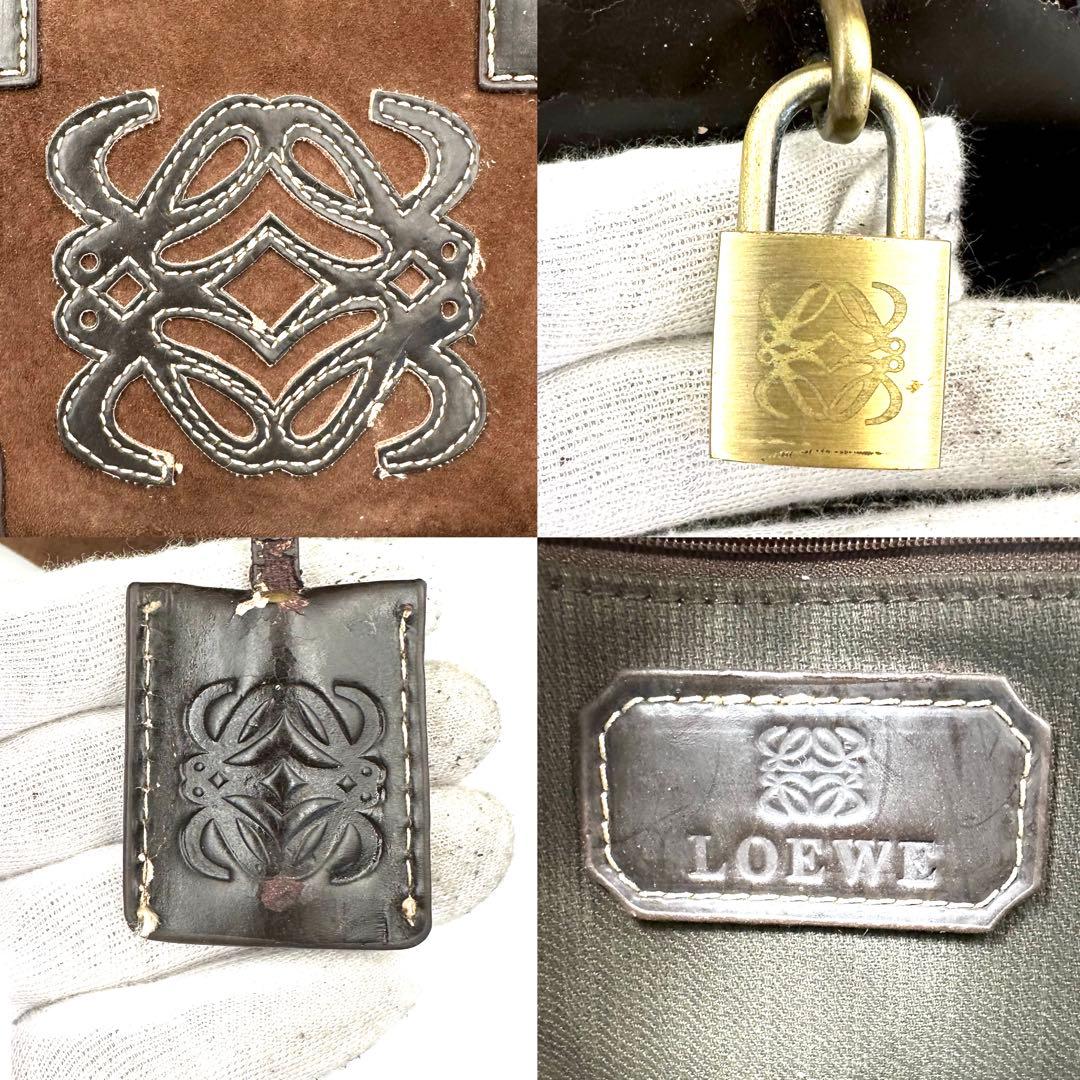LOEWE アマソナ28 スエード アナグラム ハンドバッグ 南京錠 鍵付