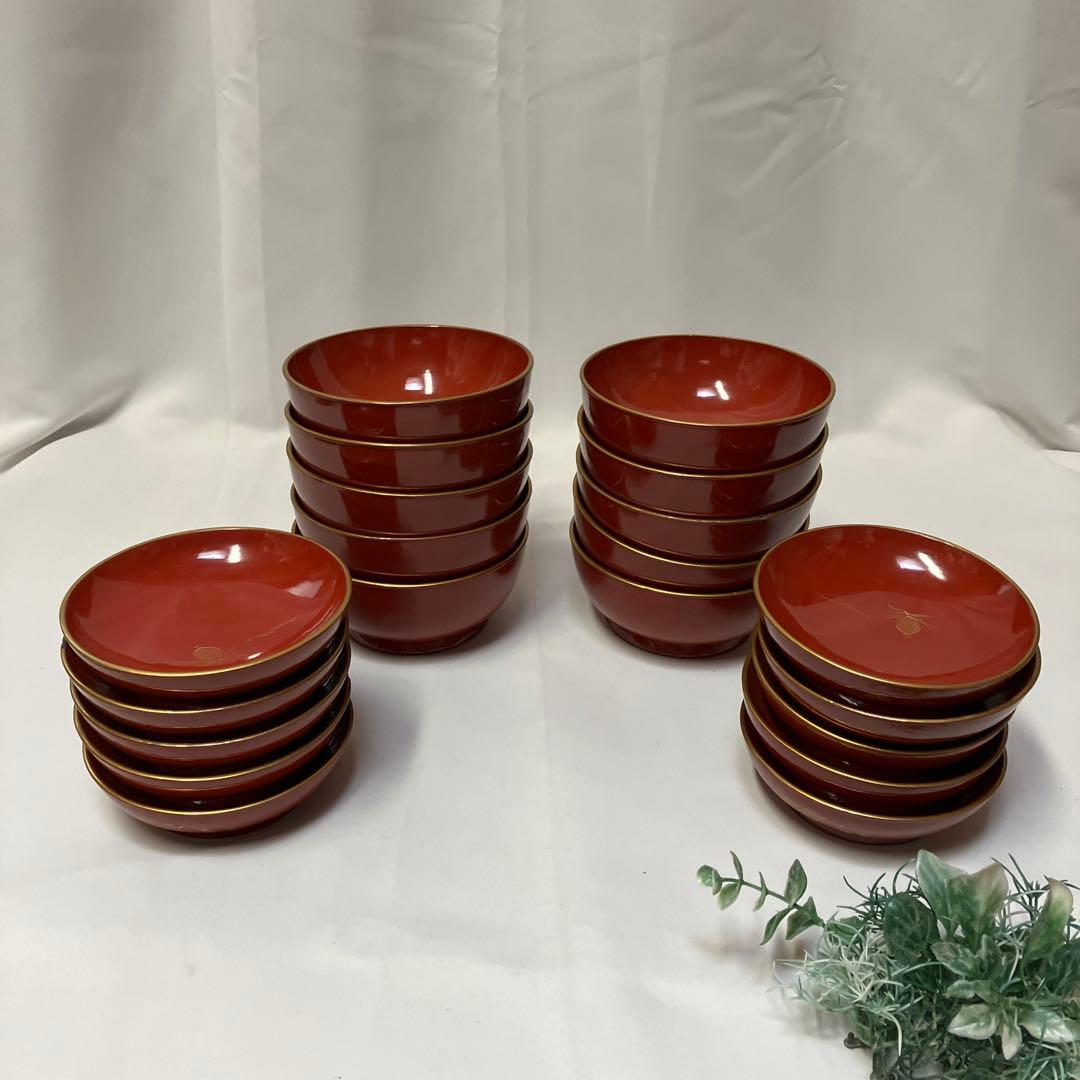 大正時代 木製漆器 蓋付汁椀 10客 菓子椀 松竹梅 漆沈金蒔絵 木箱付