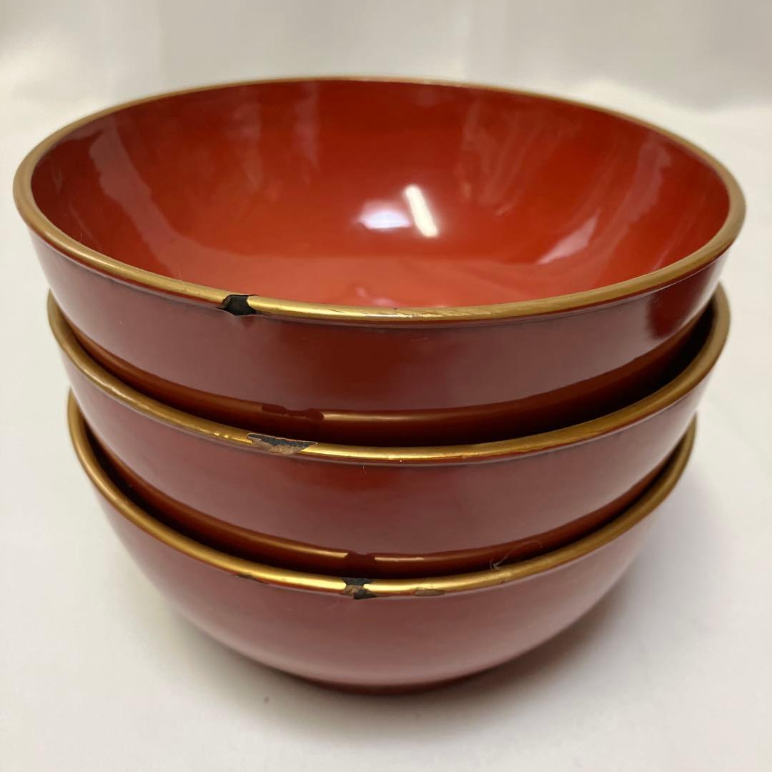 大正時代 木製漆器 蓋付汁椀 10客 菓子椀 松竹梅 漆沈金蒔絵 木箱付