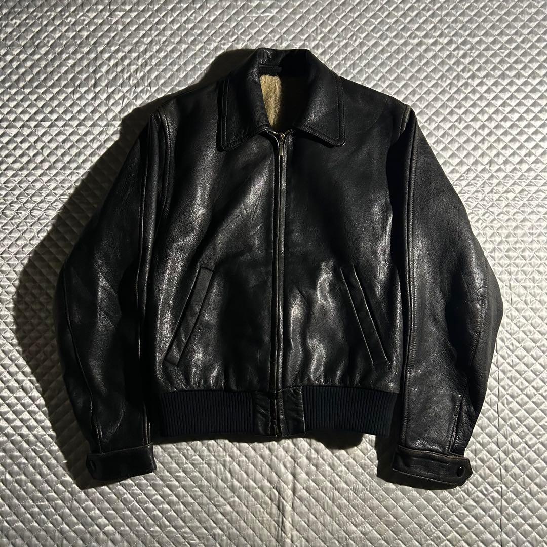 50s~60s VINTAGE ドイツ ジップシングルレザージャケット riri ririジップ使用◇2㎜極厚カウレザードイツ空軍復刻 エーリヒ