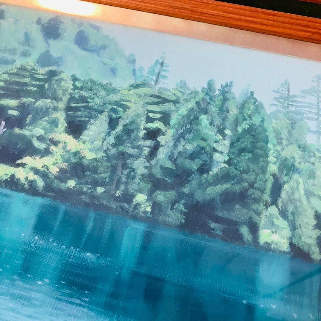 【希少】『山湖初夏』石川滋彦作 油絵 サイン有 裏書有 額縁付き 油彩