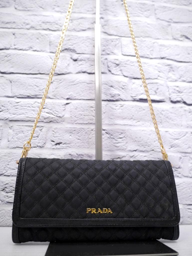 美品◆ PRADA プラダ キルティングナイロン ショルダー バッグ 長財布 黒