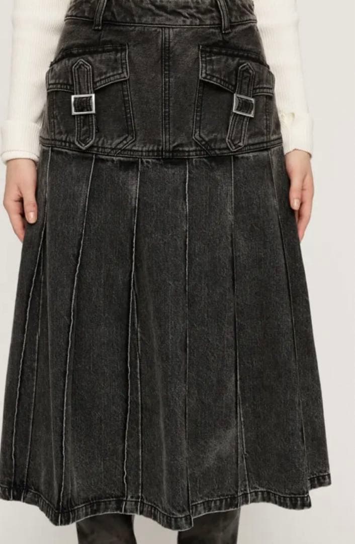 SLY L／W OVER DYE PLEATS ミドルスカートデニムスカート