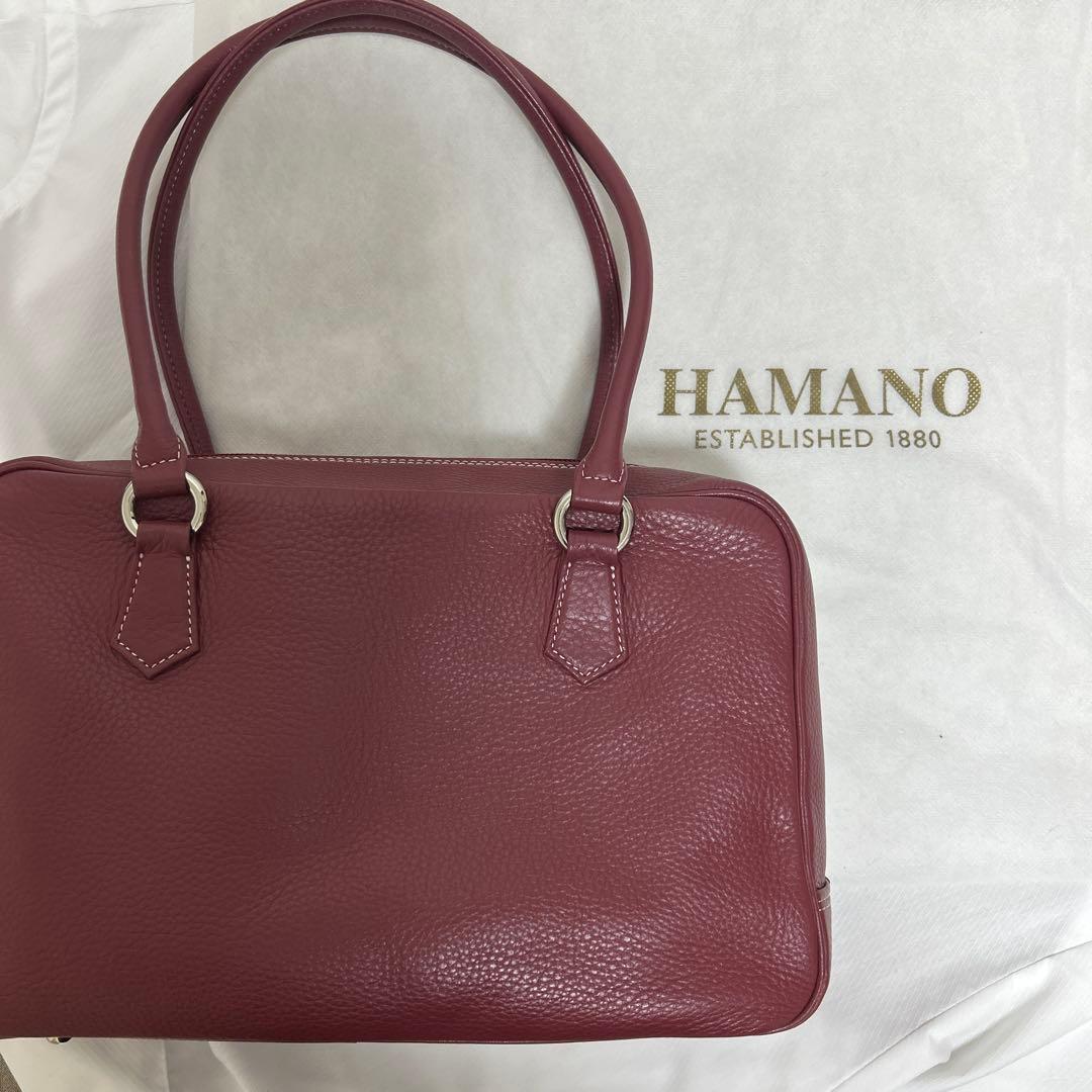 バーガンディ レザー ハンドバッグ　濱野皮革工藝