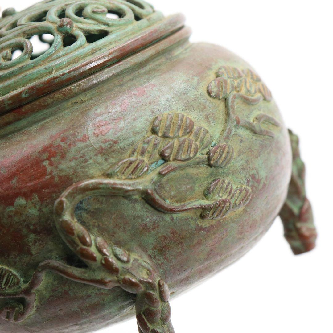 須賀月芳造 蝋型鋳銅香炉 松竹梅文 歳寒三友 高岡銅器　AB149　1F20