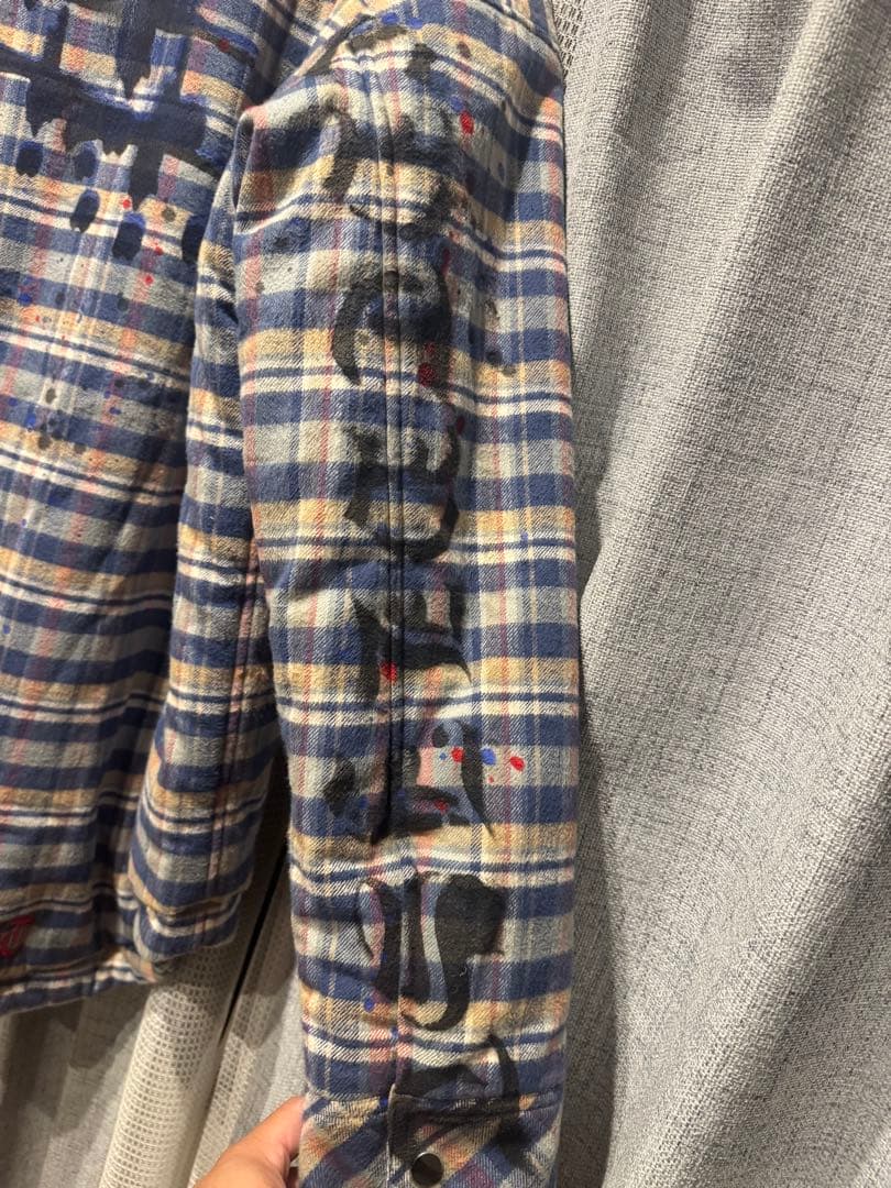 ぶ*】様 CVTVLIST ペイント Drip Check Shirt ブルー