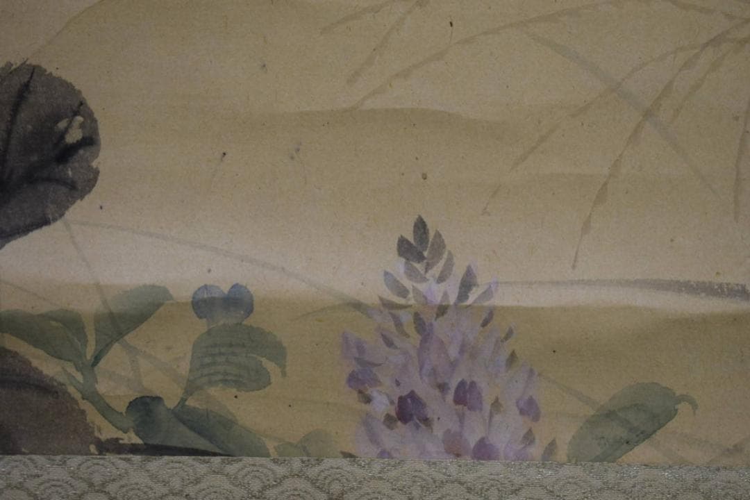 真作/羽田桂舟/秋月葛花図/桐共箱付/布袋屋掛軸HH-