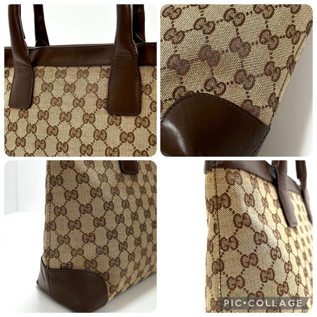 グッチ　トートバッグ　ハンドバッグ　GG柄　キャンバス　レザー　ブラウン