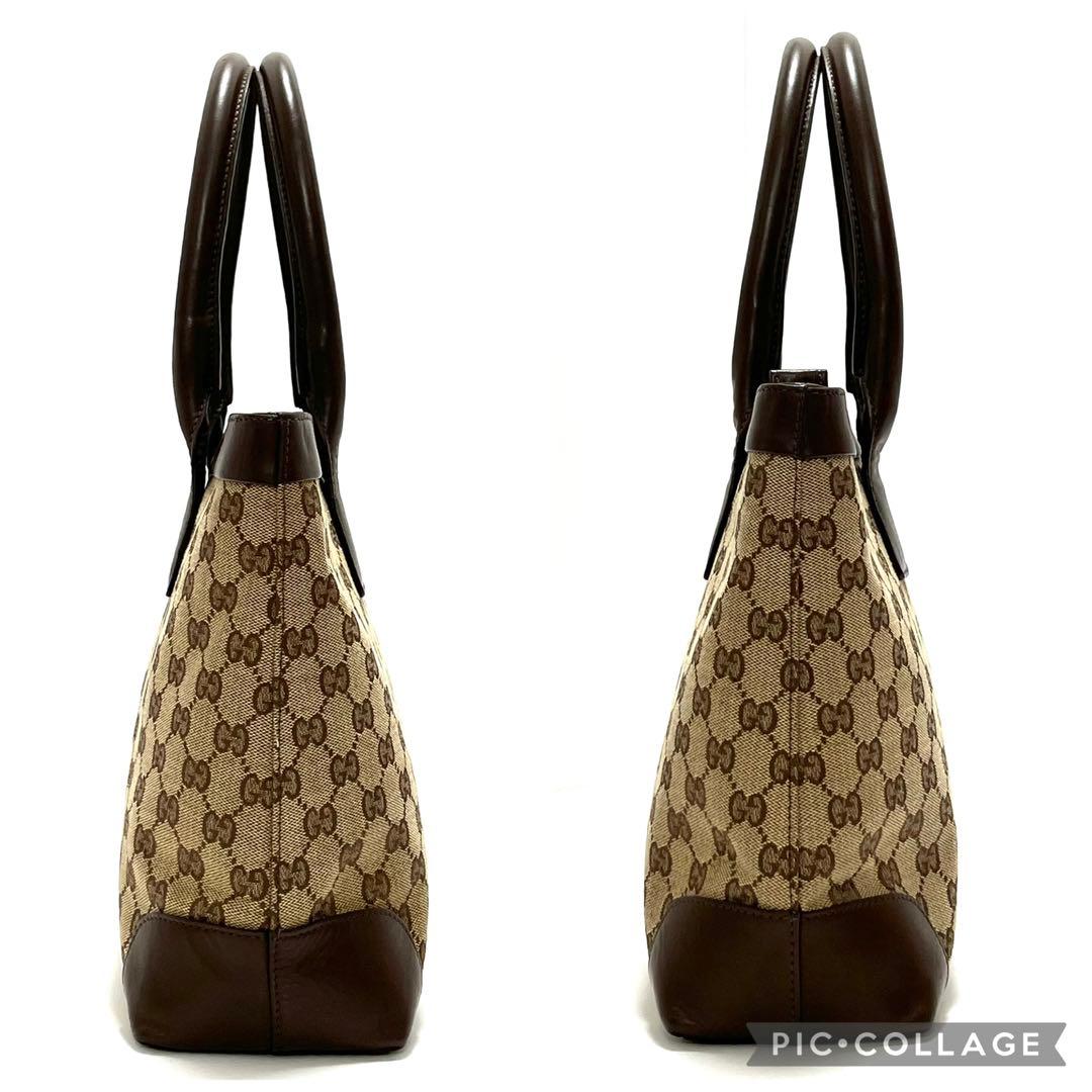 グッチ　トートバッグ　ハンドバッグ　GG柄　キャンバス　レザー　ブラウン
