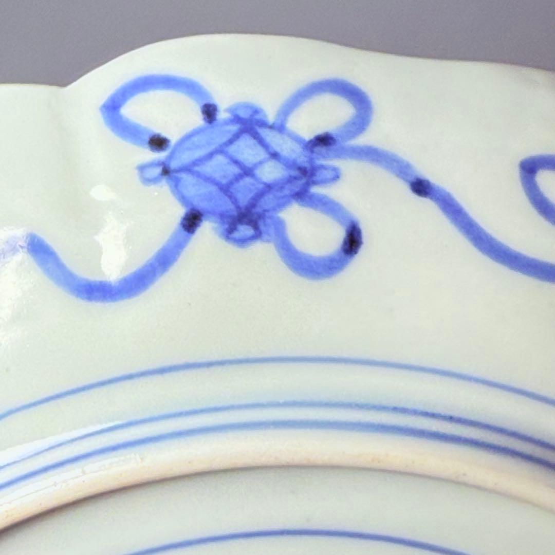 江戸期 古伊万里 染付牡丹文輪花形七寸皿 大明成化