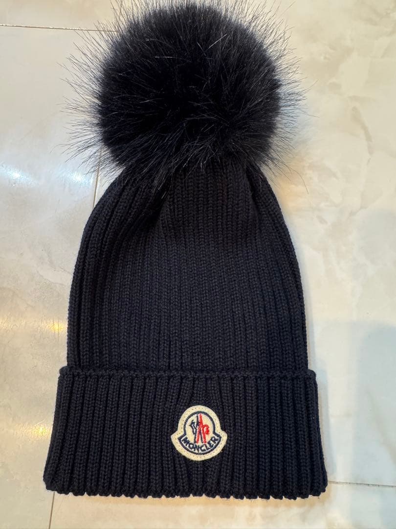 MONCLER ニット帽 紺 MONCLER ネイビー ニット帽 冬物 フリーサイズ モンクレール