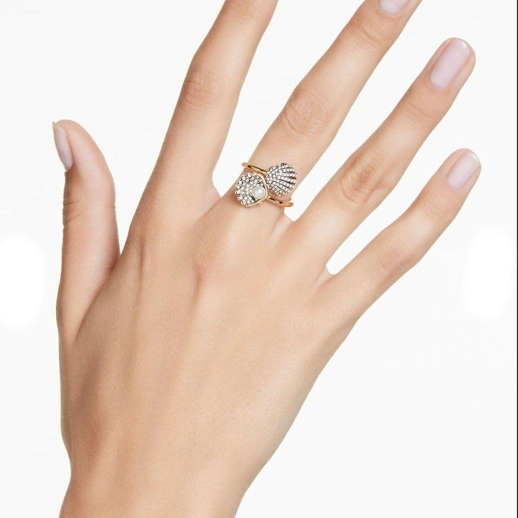 【未使用】スワロフスキー　idyllia　オープンリング　貝　パール 16号