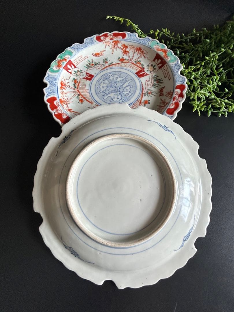 骨董 江戸時代末期？～明治？ 古伊万里　染錦色絵　花鳥図　縁起物