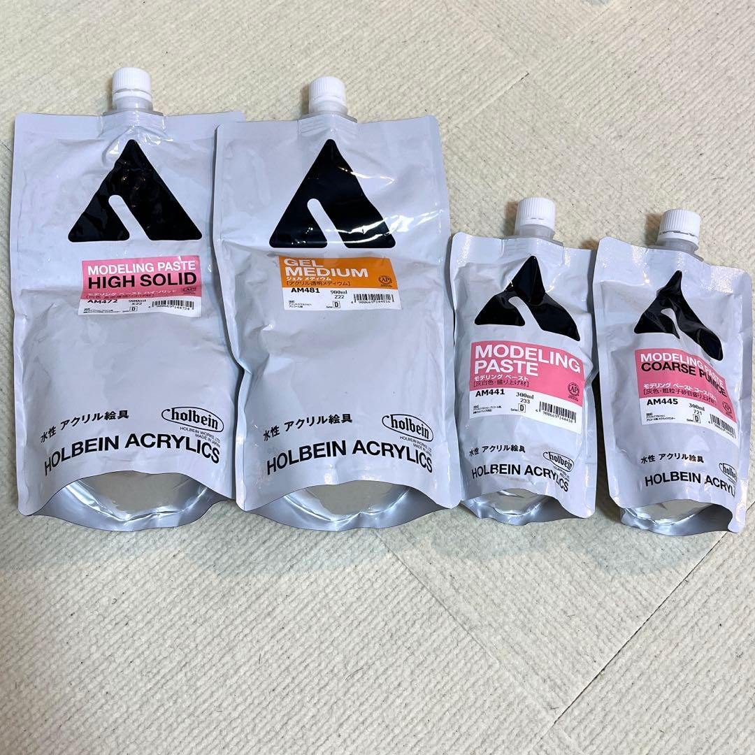 画材まとめ売り メディウム4/アクリル18/ナイフ4/キャンバス2/銀箔