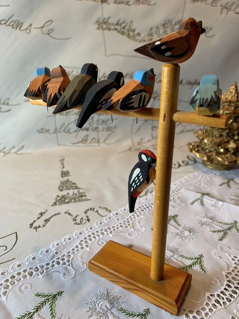 ドイツ製 木製人形 レアなエルツのビンテージの沢山の小鳥の止まり木！