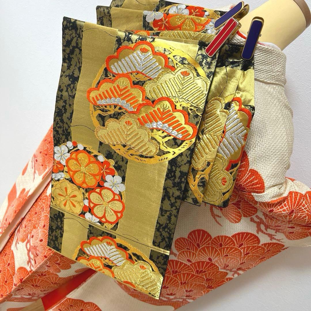 444 振袖フルセット 正絹 朱赤 オレンジ 絞り 藤娘きぬたや 高級 小柄