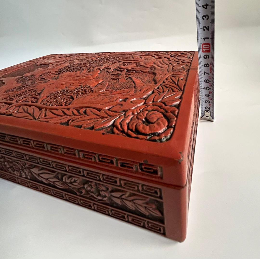 堆朱 楼閣山水図 硯箱 文箱 書道具 文房具