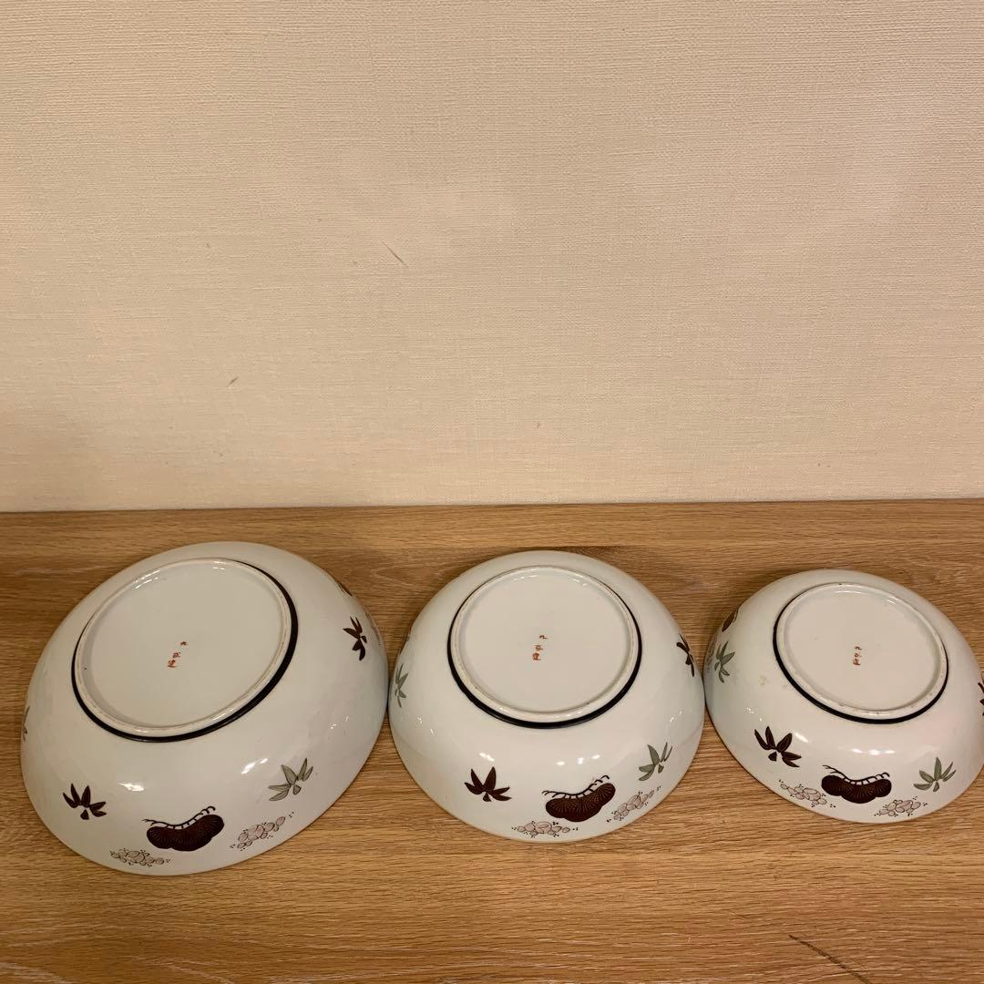 九谷造  鉢　縁起物　鷹　富士山　青粒　　細工　　美品3セット　美品　235